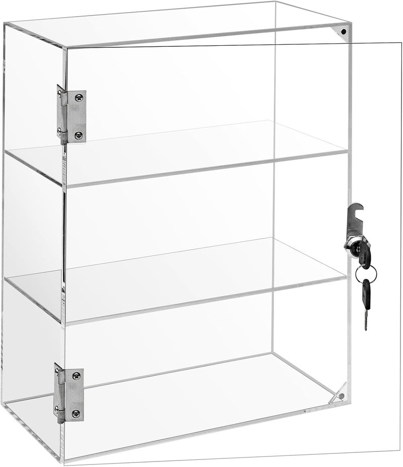 Xzunk Locking Display Case, Showcase Display Cabinet, 3-Tier Acrylic Display Case with Lock Key, Clear Countertop Display Cabinet with Shelves for Retail Store Collectibles Figures(11.8x5.9x15.7 inch) - Image 1